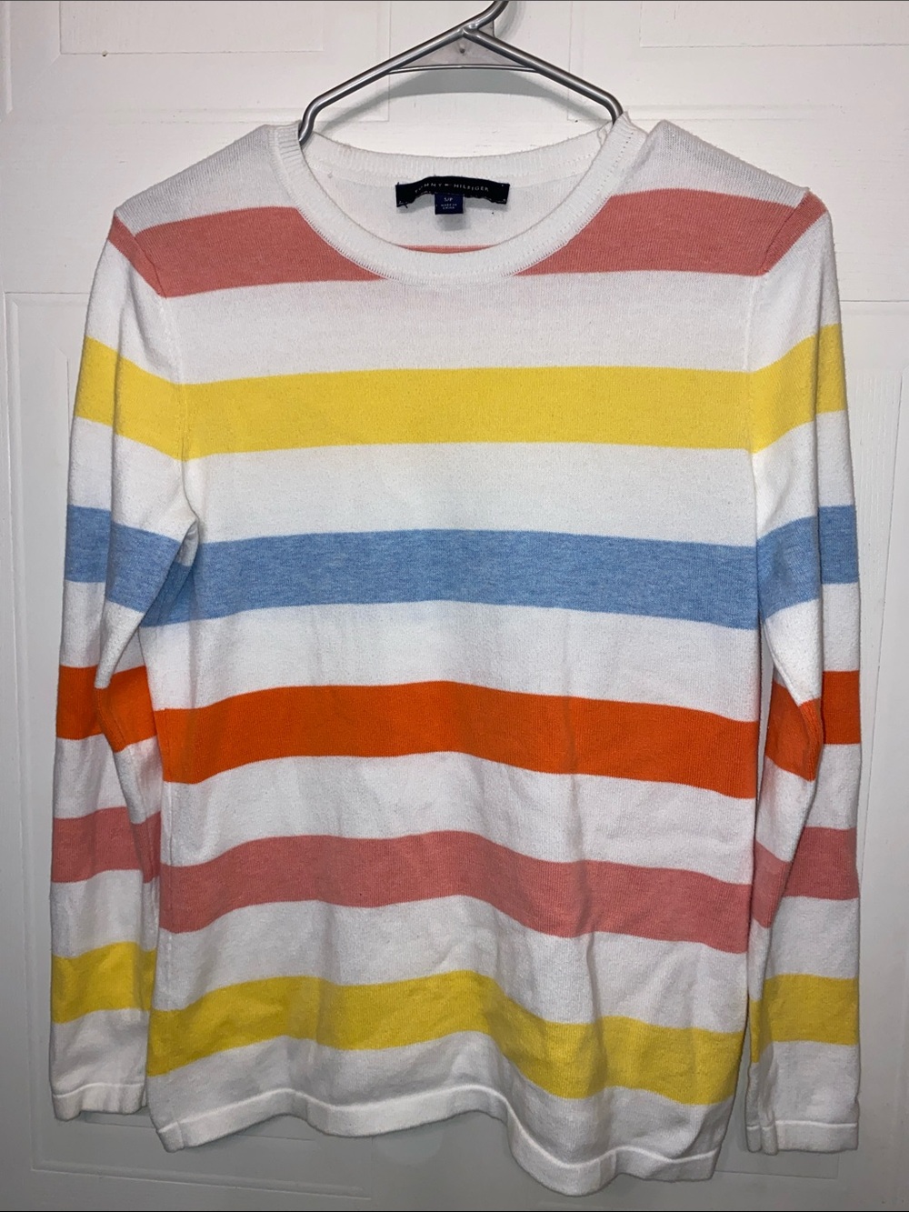 Tommy Hilfiger White and Coral Striped Tee